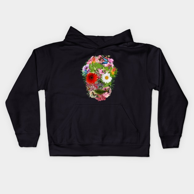 Sage Tribe Skull With sunflowers Kids Hoodie by Collagedream